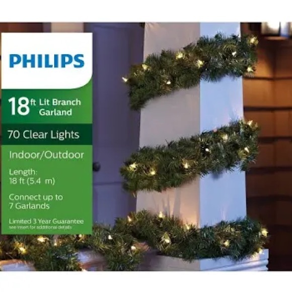 Philips 18ft Prelit Artificial Pine Garland (Clear Lights) - Picture 2 of 7